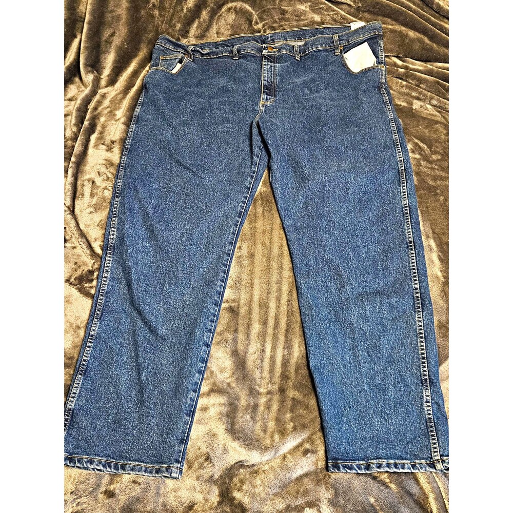 Wrangler Rugged Wear Men's 56x32 Regular Fit Straight Leg Stretch Jeans Blue